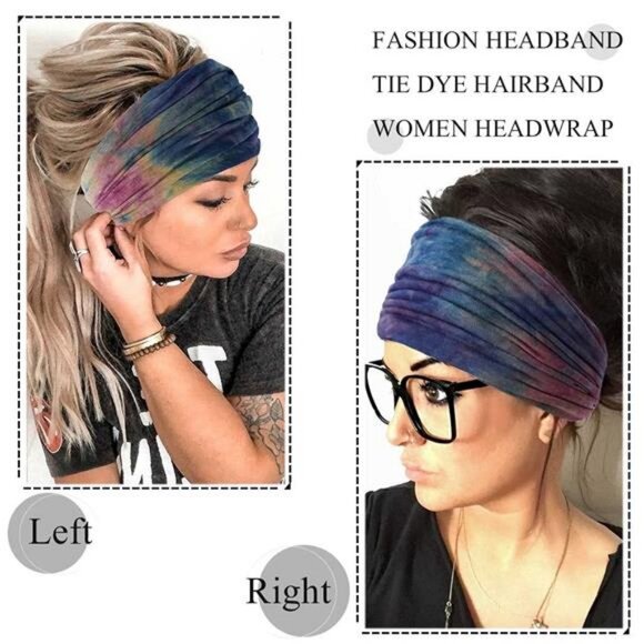 Wide Headbands Stretch Turban Knotted Hairbands Elastic Yoga Workout Sweatband - Picture 7 of 8